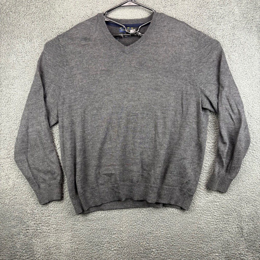 Club Room Men's Gray V-Neck Merino Wool Blend Sweater XL
